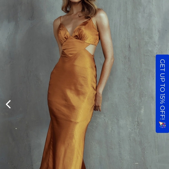 City Lights Cut-Out Waist Strappy Back Midi Dress Bronze - Picture 3 of 12